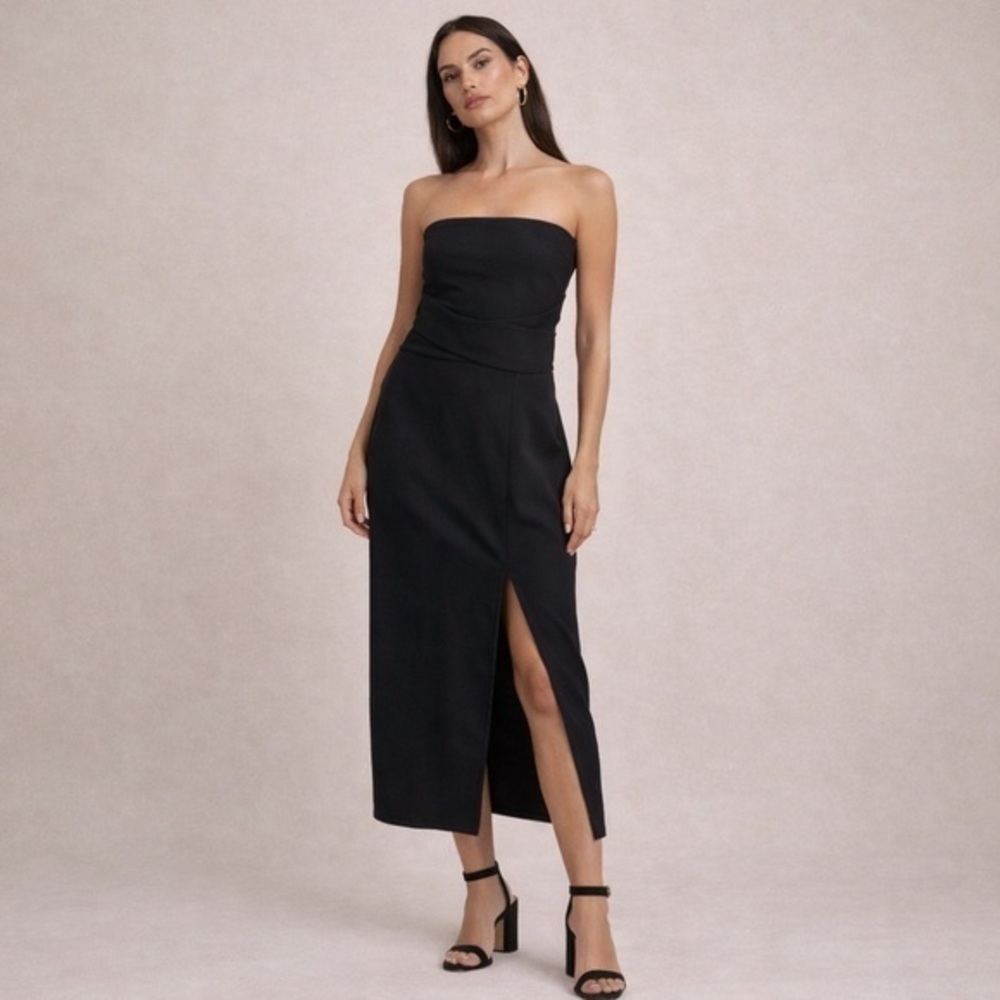Seraphina black strapless midi dress